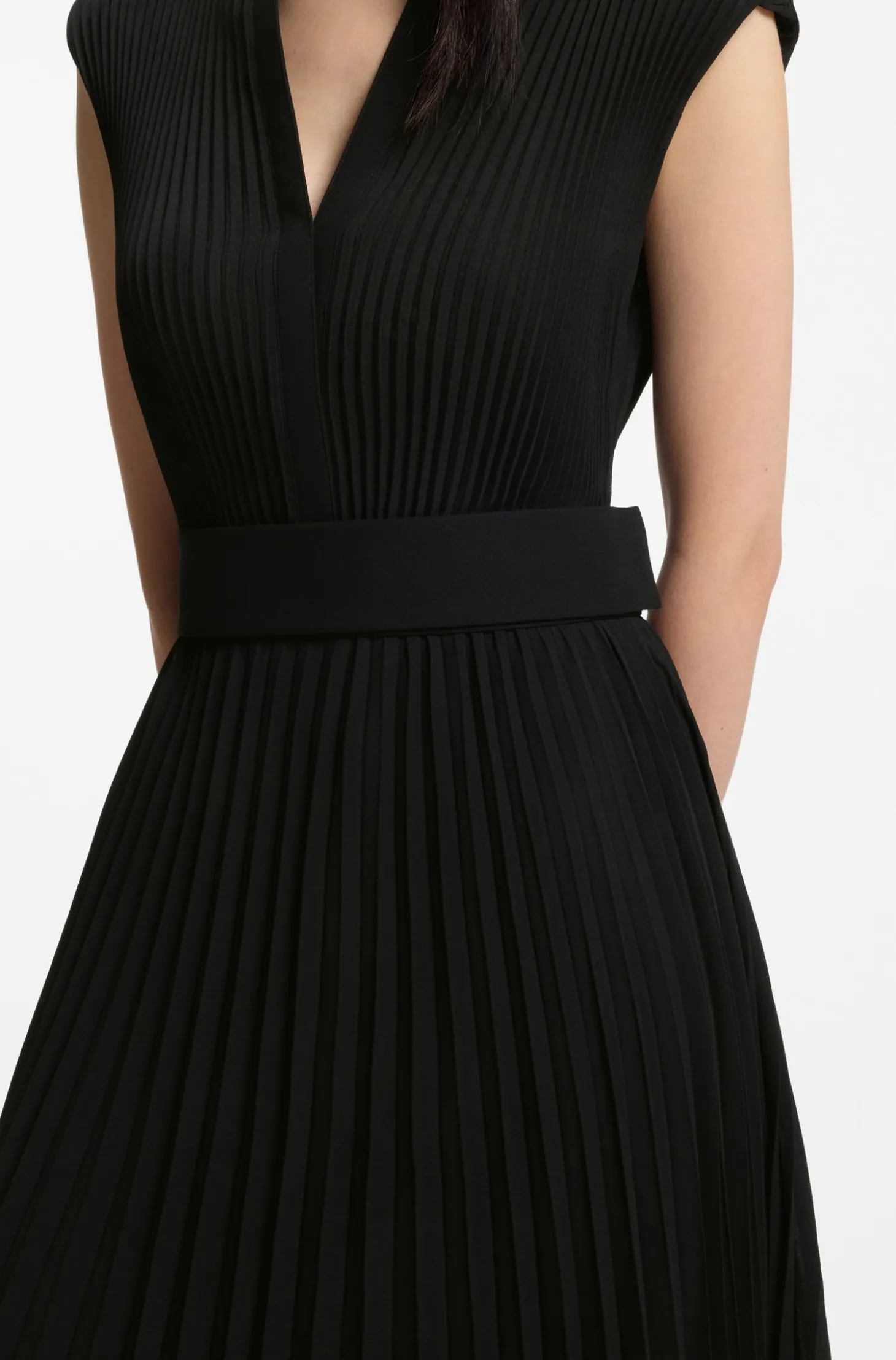 Plissé-crepe dress with notch neckline