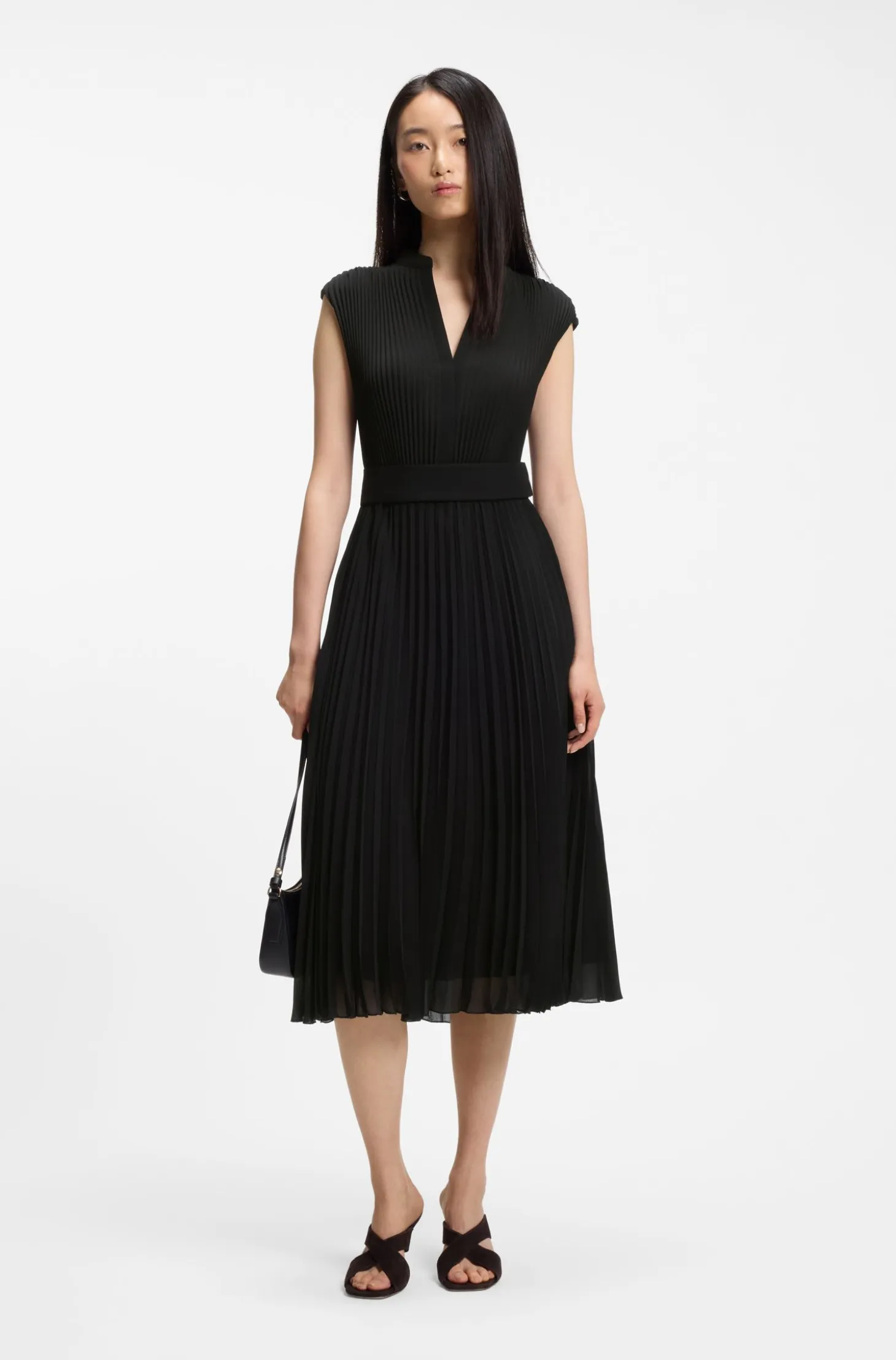 Plissé-crepe dress with notch neckline