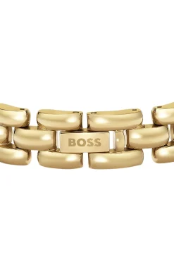 Polished bracelet with engraved logo detail