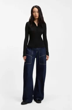 Polo-collar sweater in a sheer wool blend