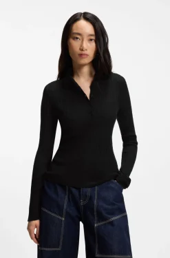 Polo-collar sweater in a sheer wool blend