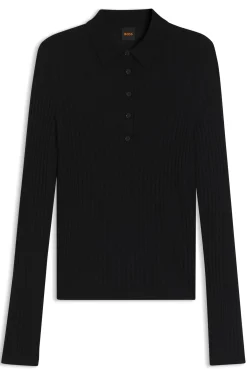 Polo-collar sweater in a sheer wool blend