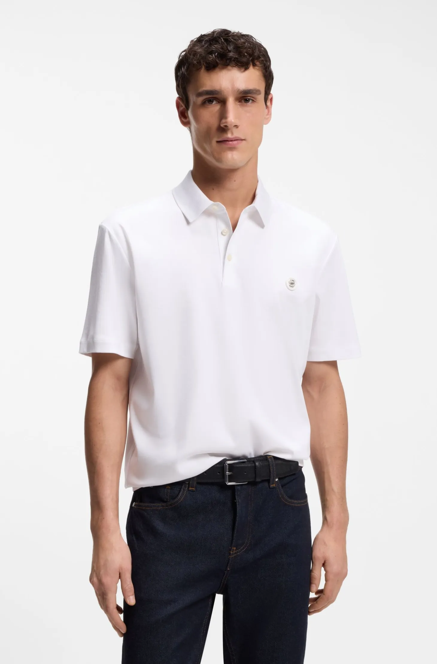 Polo shirt in mercerised cotton with Double B monogram