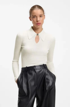 Polo sweater in a wool blend with cashmere