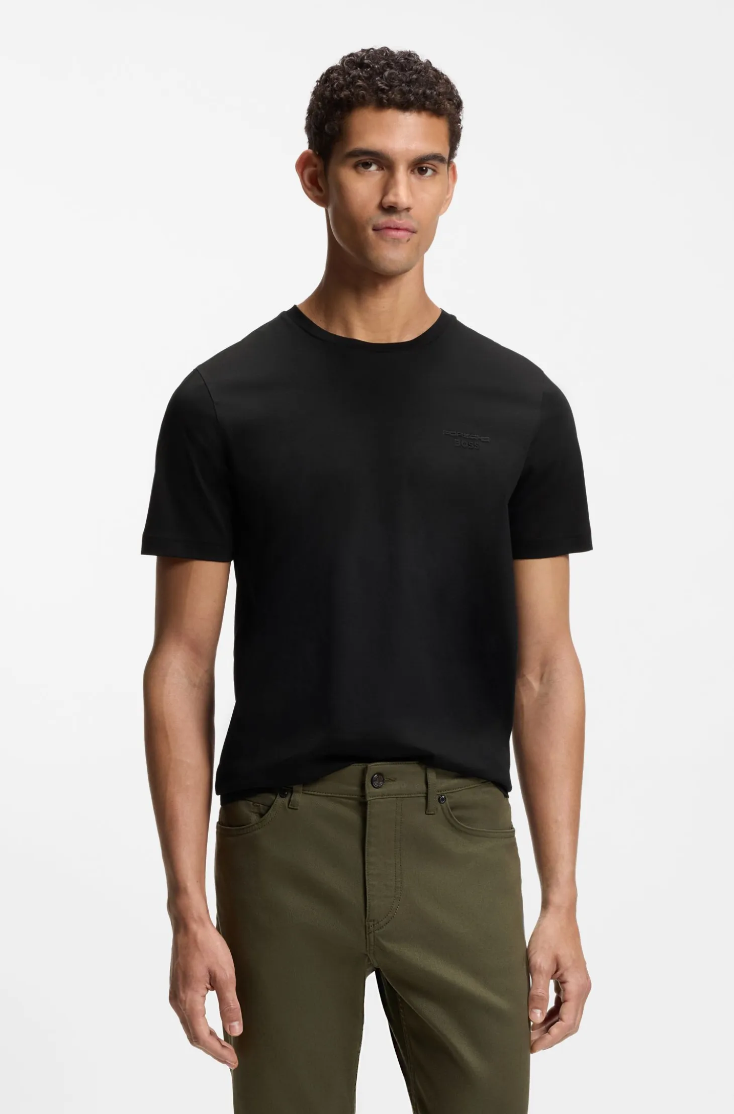 Porsche x BOSS mercerised-cotton T-shirt with reflective branding
