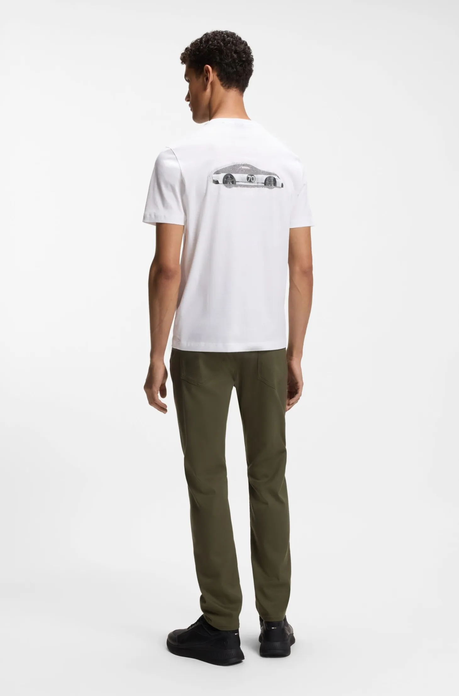 Porsche x BOSS mercerised-cotton T-shirt with rear graphics