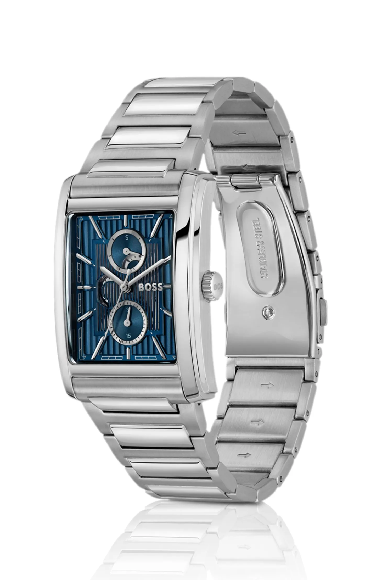 PRINCIPLE Link-bracelet watch with blue textured skeleton dial