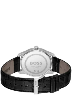 PRINCIPLE MASTER Black-textured-dial watch with leather strap
