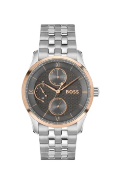 PRINCIPLE MASTER Grey-textured-dial watch with multi-link bracelet