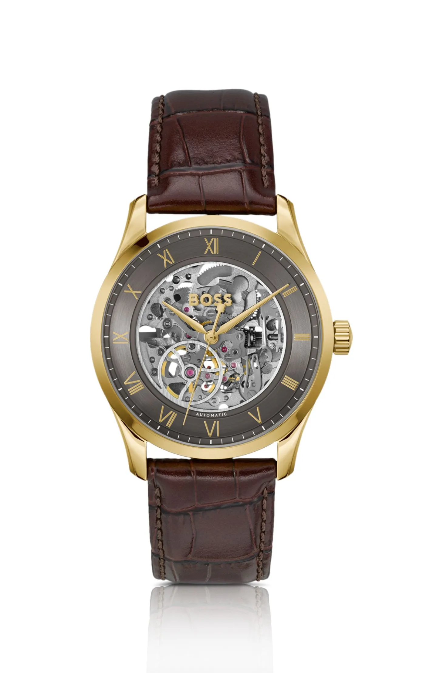 PRINCIPLE SKELETON Gold-tone automatic watch with skeleton dial