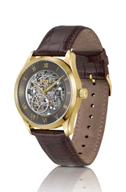 PRINCIPLE SKELETON Gold-tone automatic watch with skeleton dial