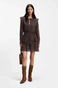 Printed mini dress with contrast piping