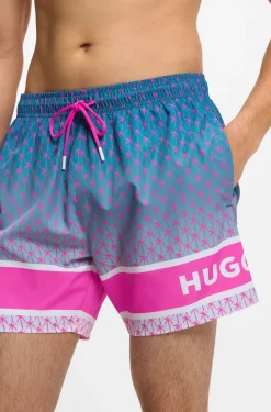 Printed swim shorts with stripe and logo