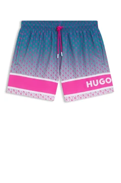 Printed swim shorts with stripe and logo