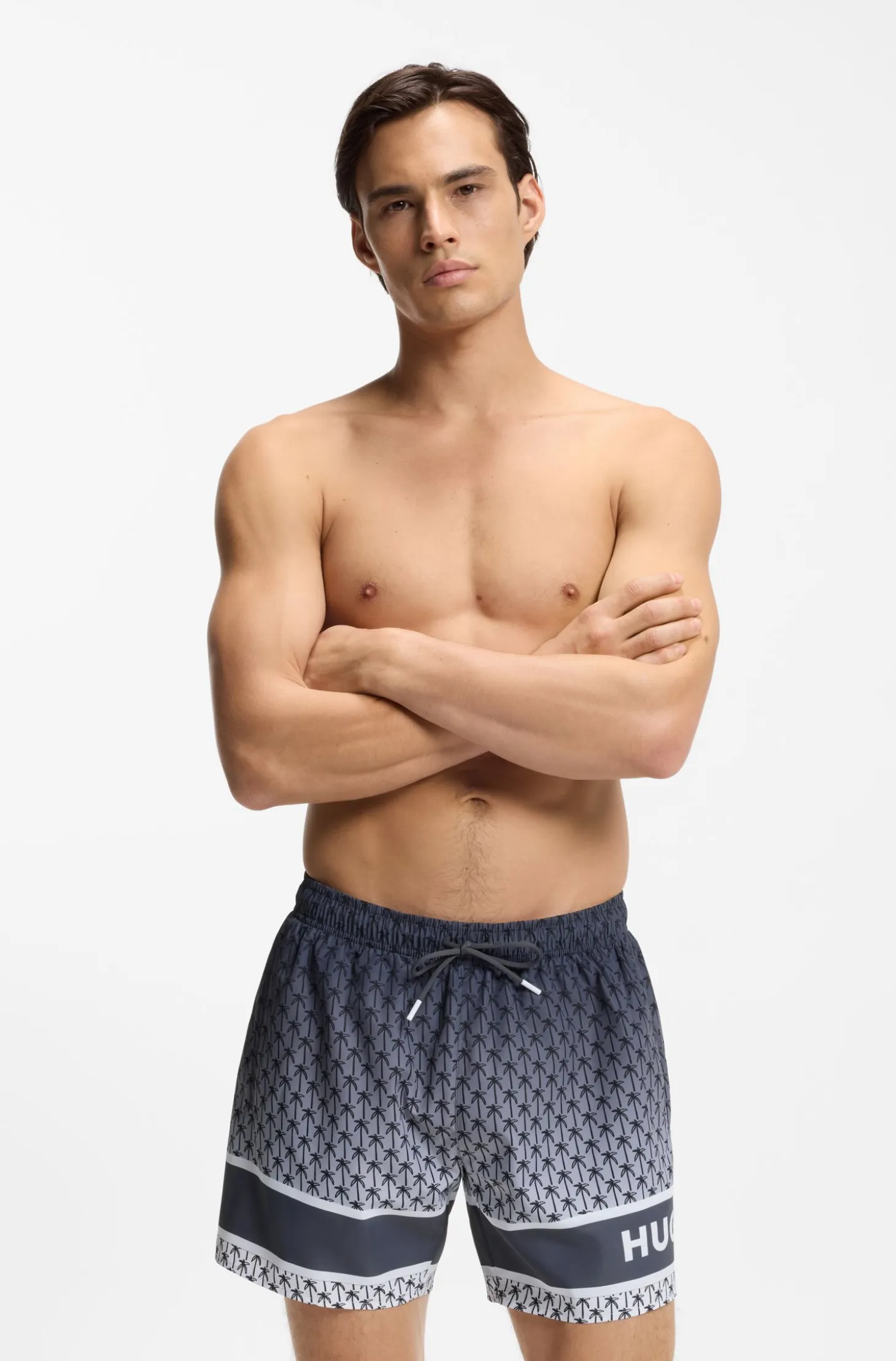 Printed swim shorts with stripe and logo