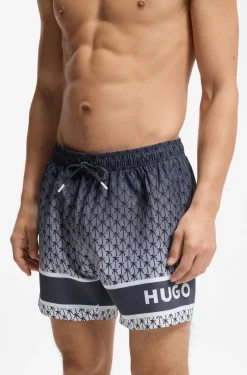 Printed swim shorts with stripe and logo