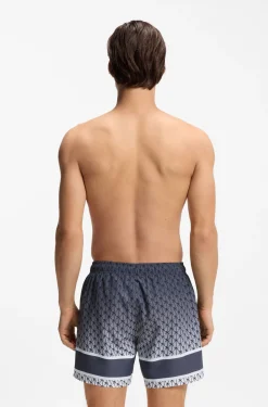Printed swim shorts with stripe and logo