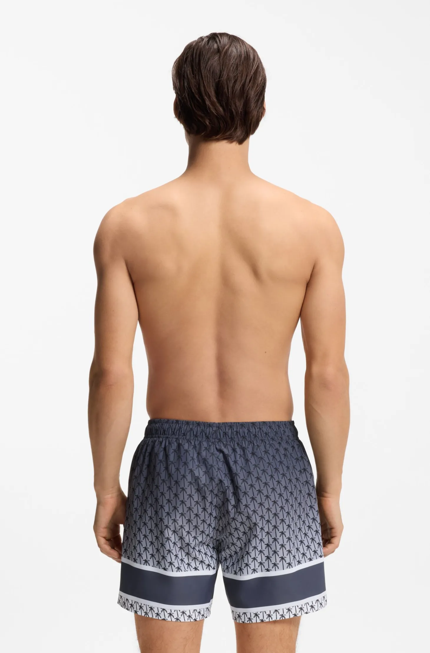 Printed swim shorts with stripe and logo