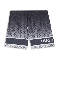 Printed swim shorts with stripe and logo