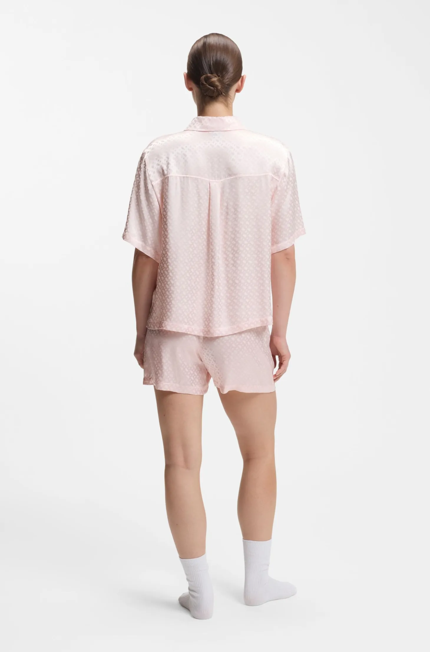 Pyjama shirt in satin with monogram jacquard