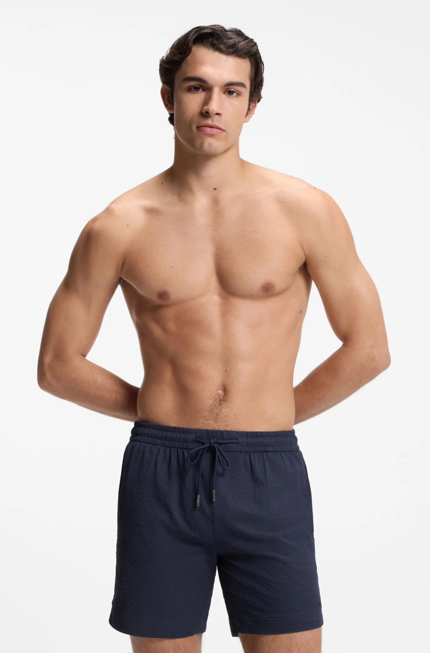 Quick-dry swim shorts in stretch seersucker