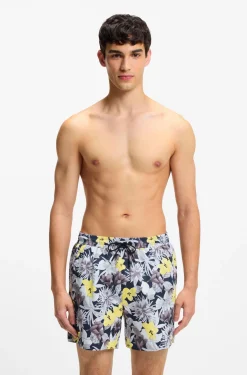 Quick-dry swim shorts with all-over print