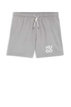 Quick-dry swim shorts with printed stacked logo