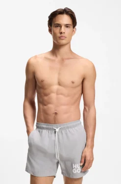 Quick-dry swim shorts with printed stacked logo