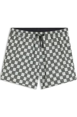 Quick-dry swim shorts with stacked-logo check print