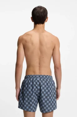 Quick-dry swim shorts with stacked-logo check print