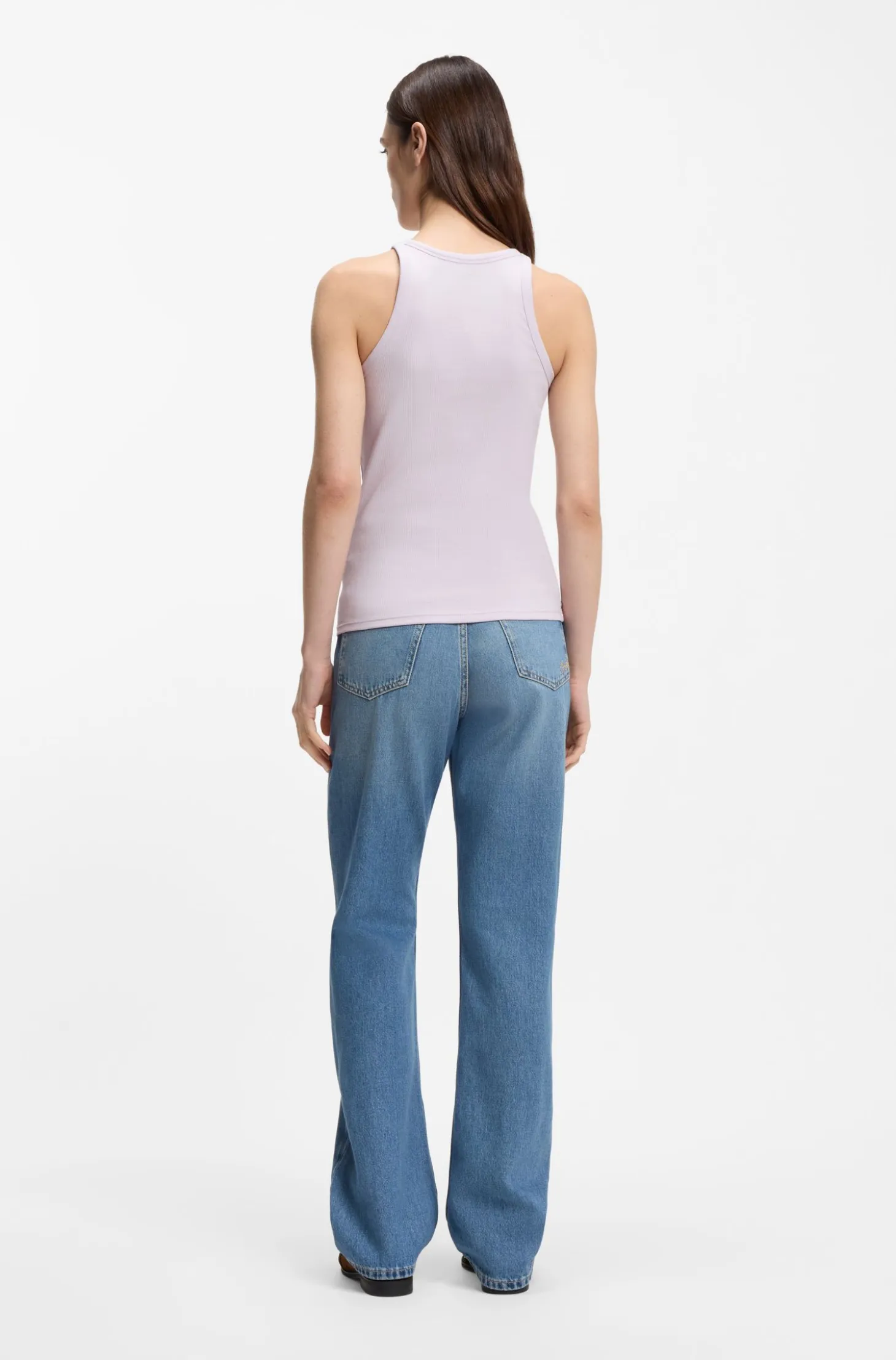 Racer-back tank top in stretch cotton