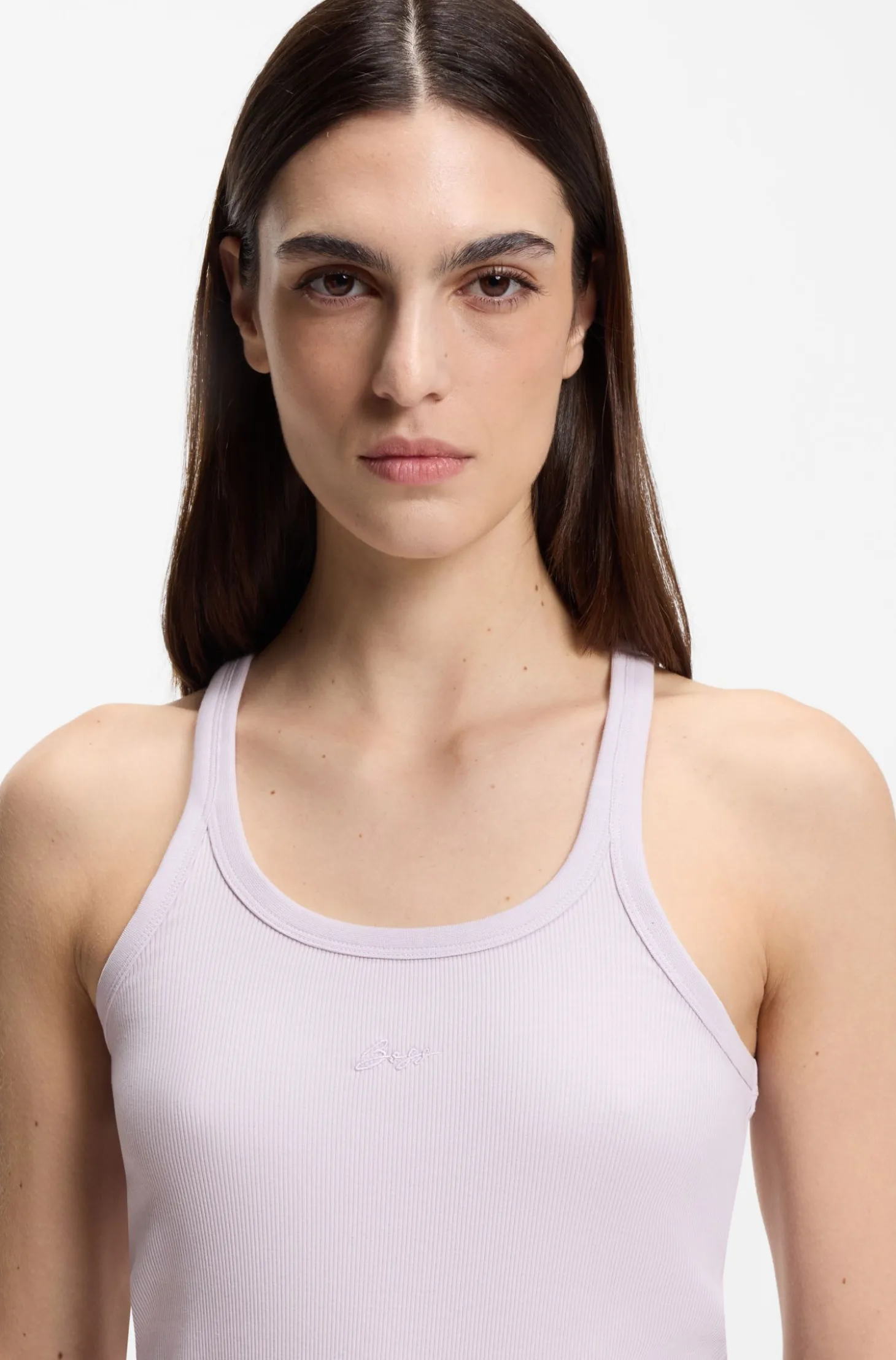 Racer-back tank top in stretch cotton