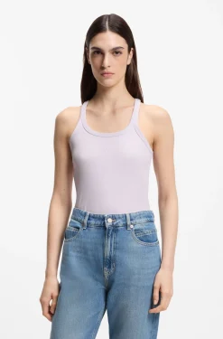 Racer-back tank top in stretch cotton