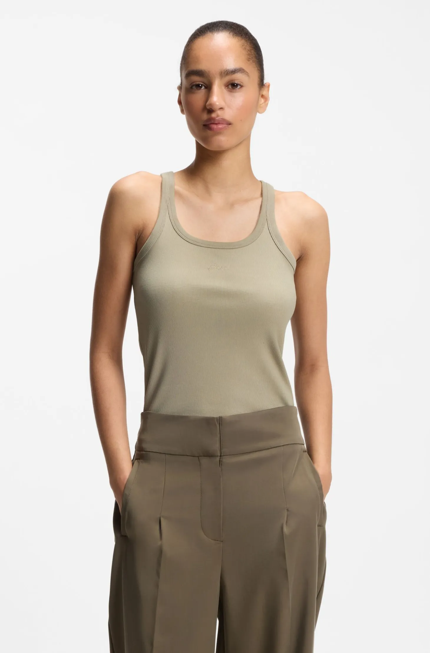 Racer-back tank top in stretch cotton