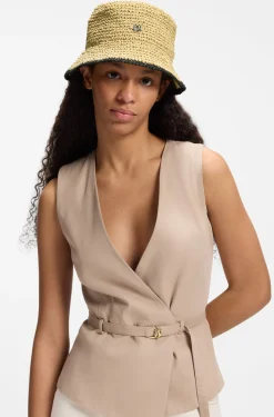 Raffia bucket hat with stacked logo