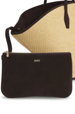 Raffia tote bag with leather trims