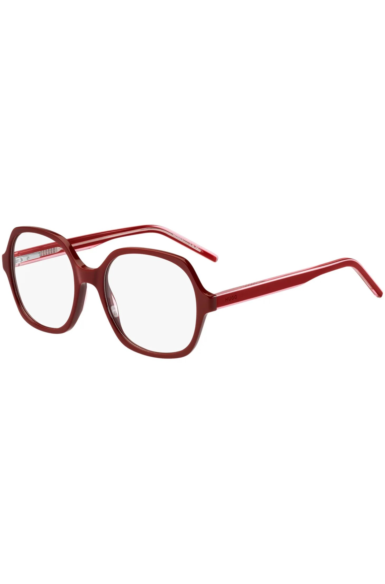 Red-acetate optical frames with layered temples