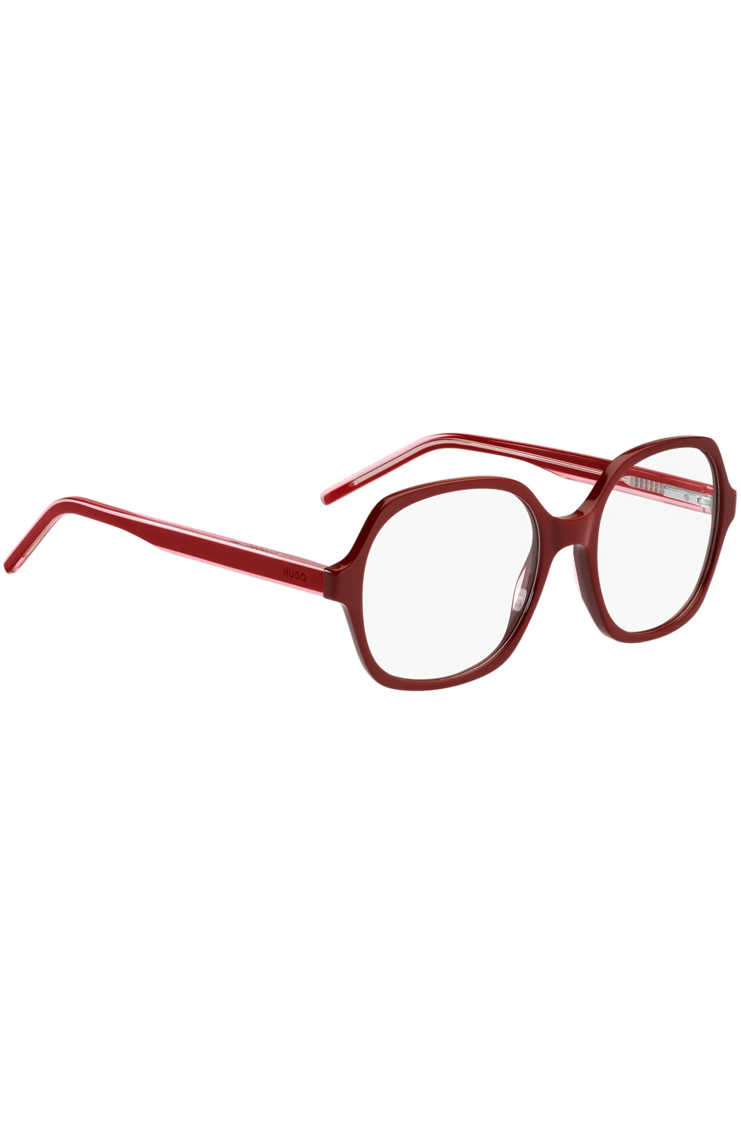 Red-acetate optical frames with layered temples