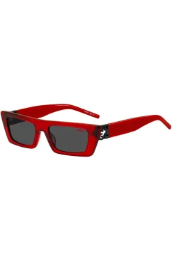 Red-acetate sunglasses with 3D monogram