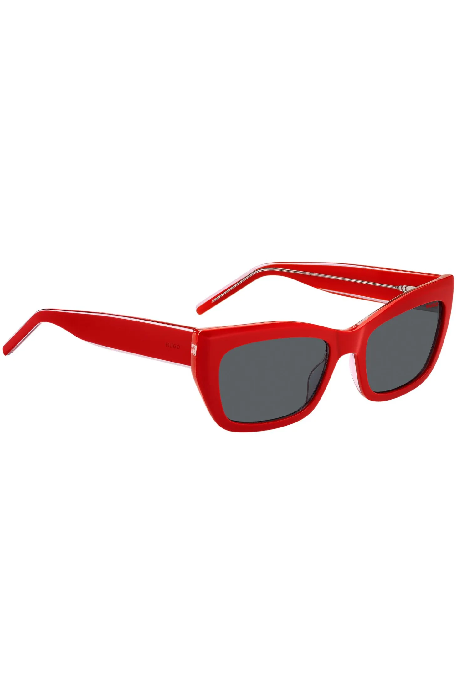 Red-acetate sunglasses with layered temples