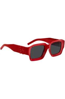 Red sunglasses with stacked-logo temples