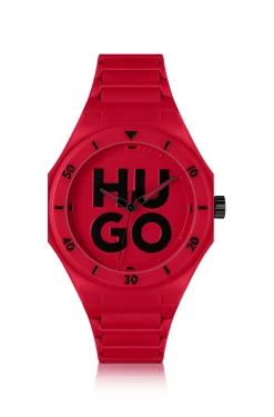 Red watch with tonal silicone strap