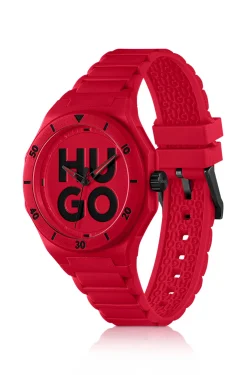Red watch with tonal silicone strap
