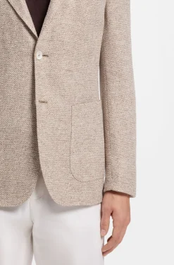 Regular-fit blazer in a patterned linen blend