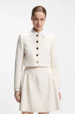 Regular-fit blazer in cotton-blend bouclé