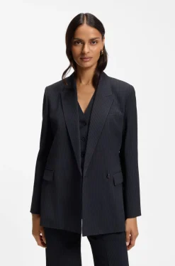 Regular-fit blazer in pinstripe stretch crepe