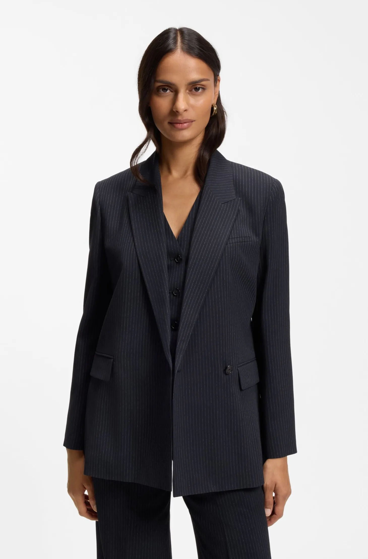 Regular-fit blazer in pinstripe stretch crepe