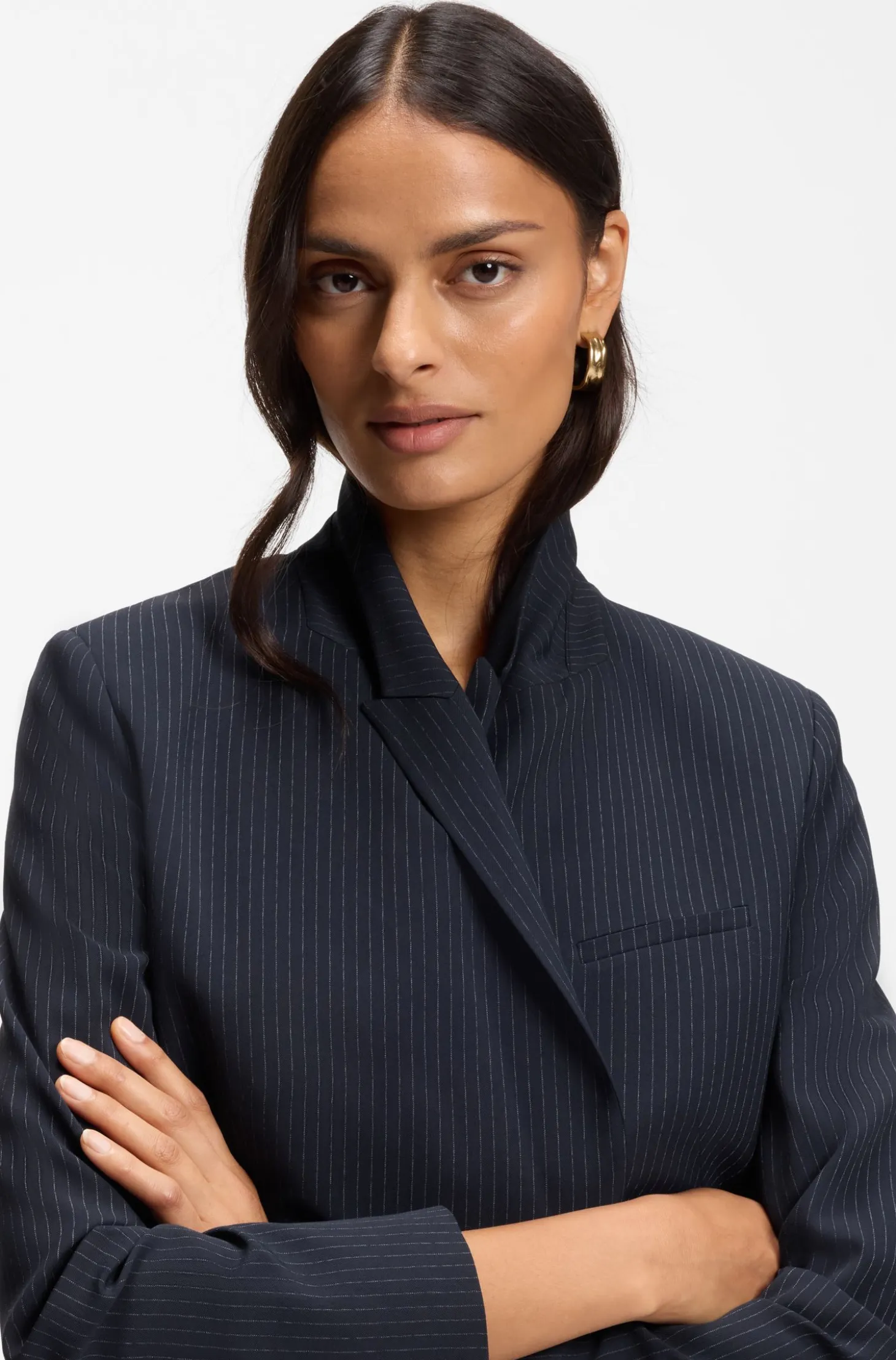 Regular-fit blazer in pinstripe stretch crepe
