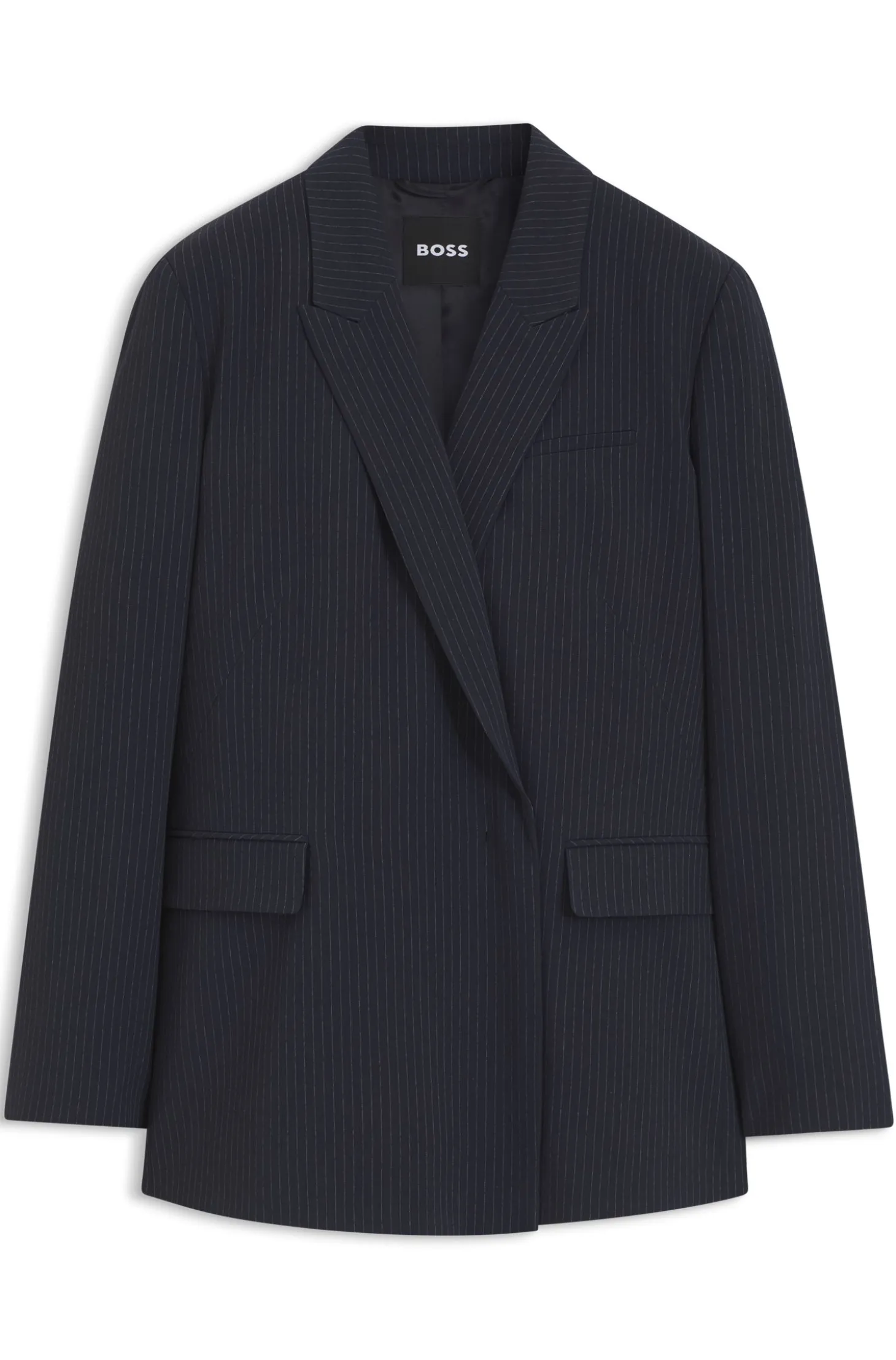 Regular-fit blazer in pinstripe stretch crepe