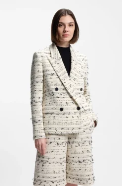 Regular-fit blazer in striped cotton-blend tweed